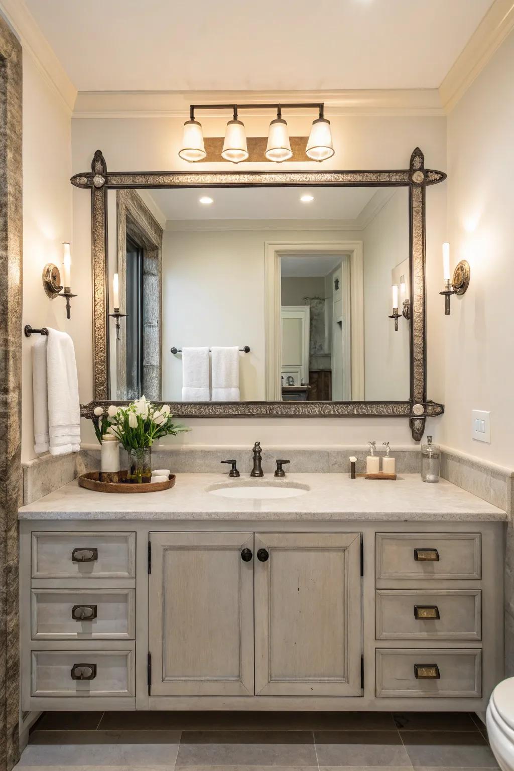 Metal supports impart a subtle yet striking element to your mirror.