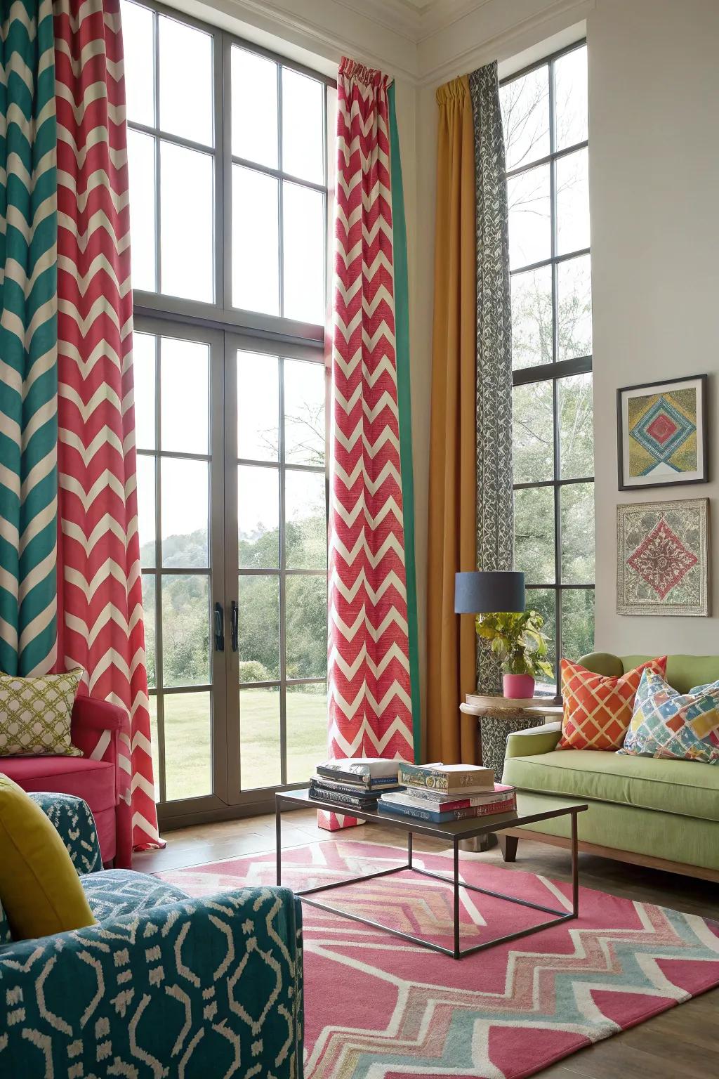 Bold patterns add personality to window treatments.