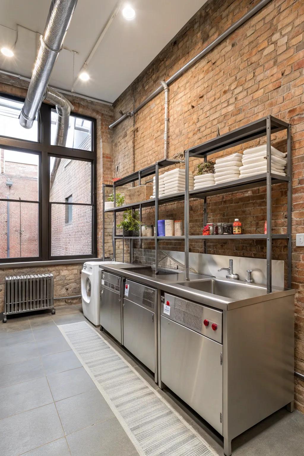 Metal surfaces offer a sleek, factory-inspired aesthetic.