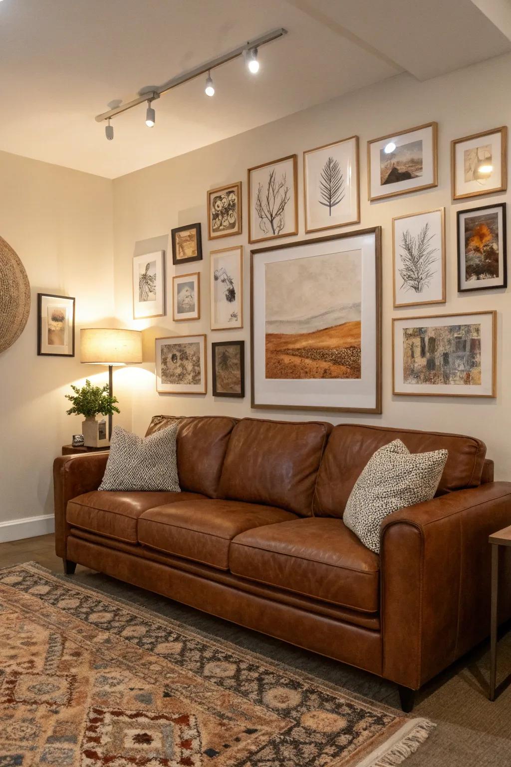 Art enhances the aesthetic appeal of the living room.