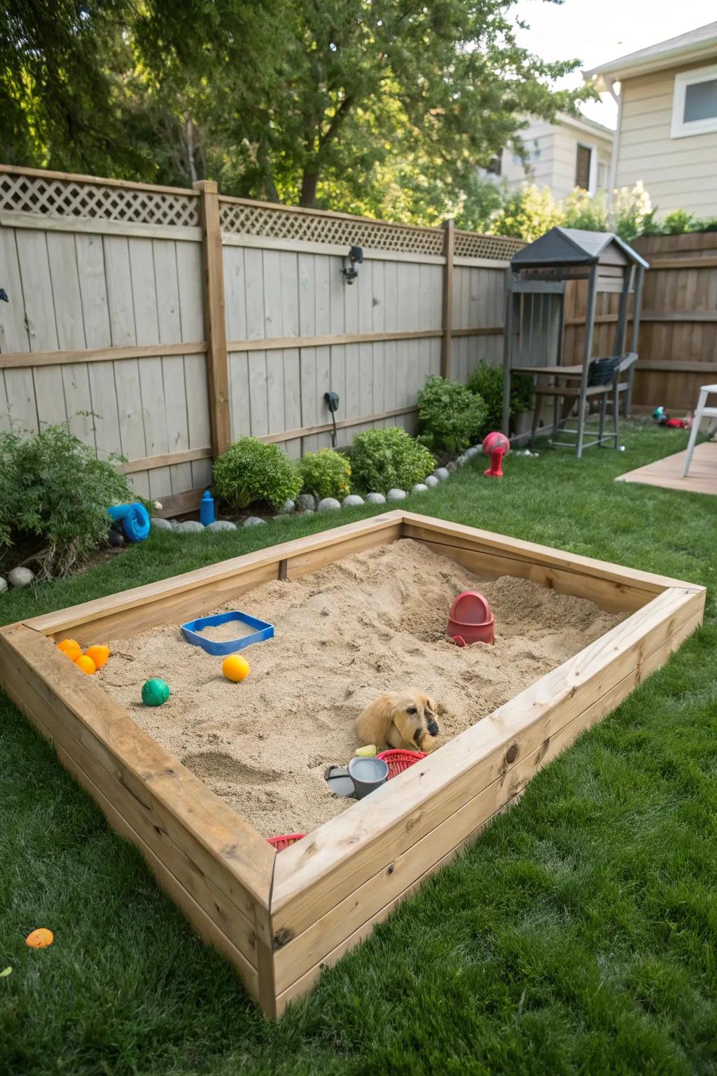 A dedicated sandbox for dogs to enjoy their natural digging instinct.