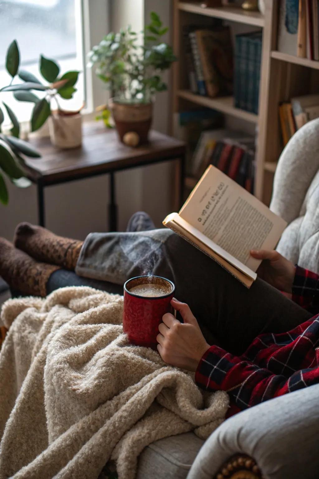 A serene literary hideaway, ideal for festive relaxation.
