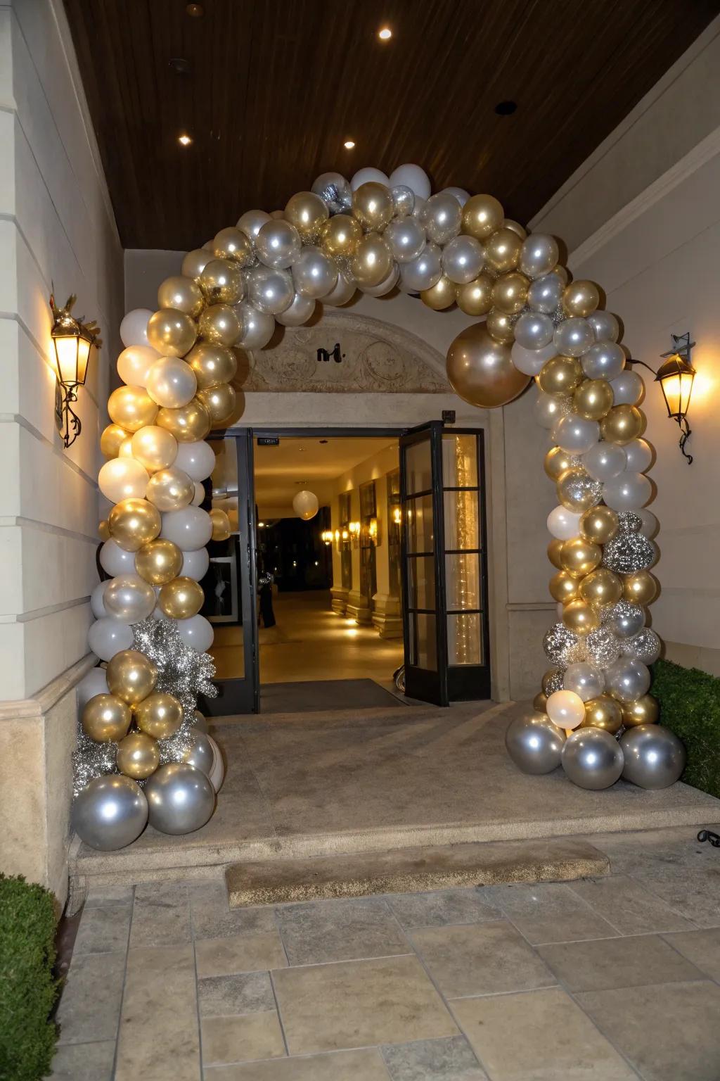 A breathtaking balloon arch creates a stunning entrance.