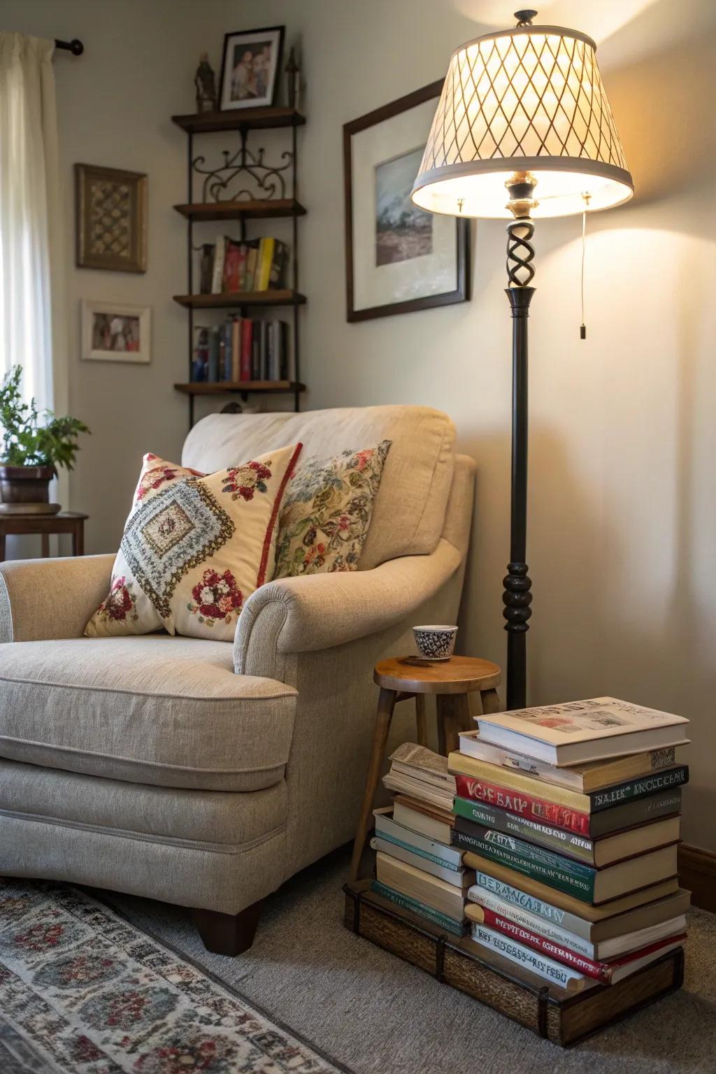 A designated reading corner inspires both leisure and learning.