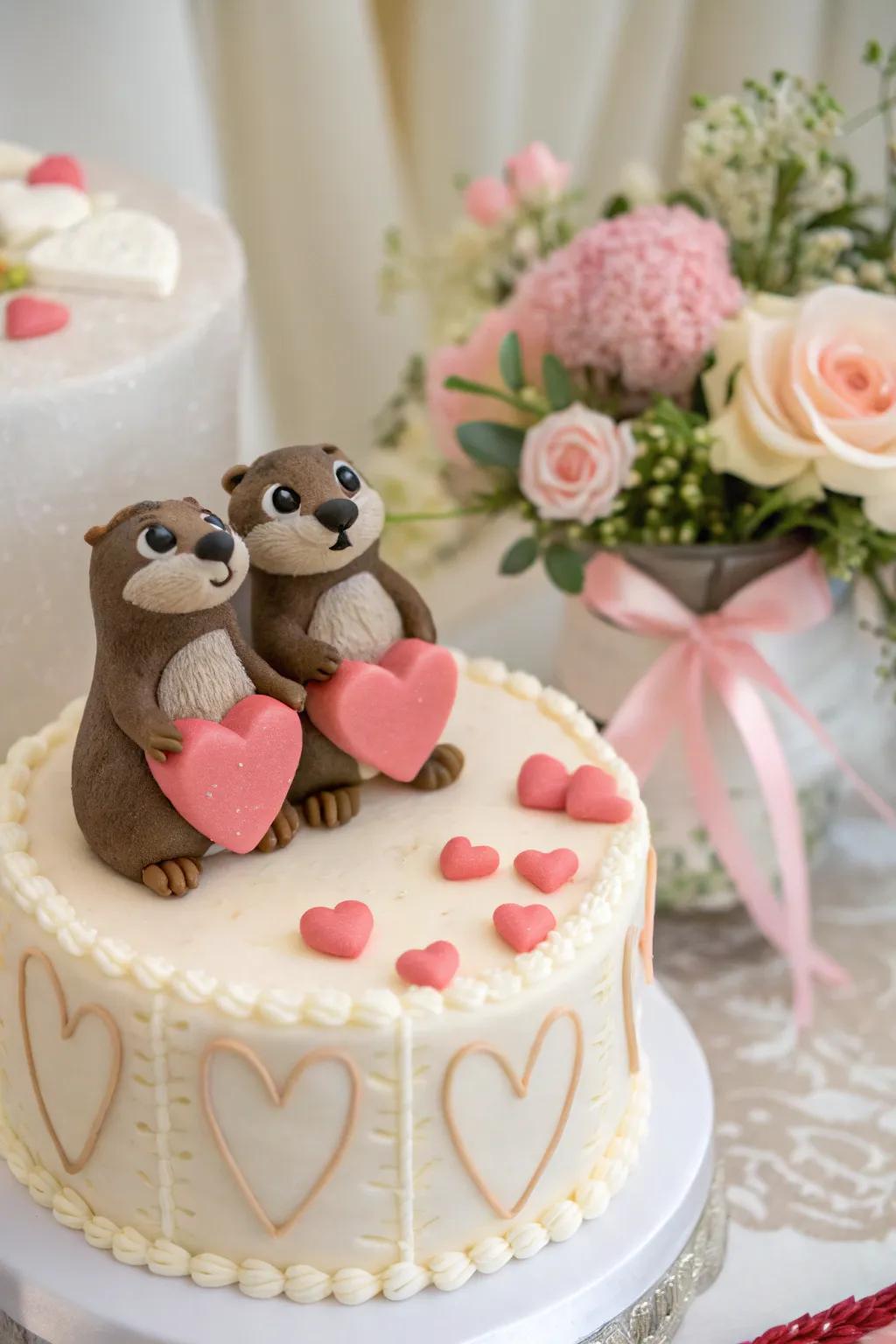 Celebrate love with a Valentine's Day otter cake.