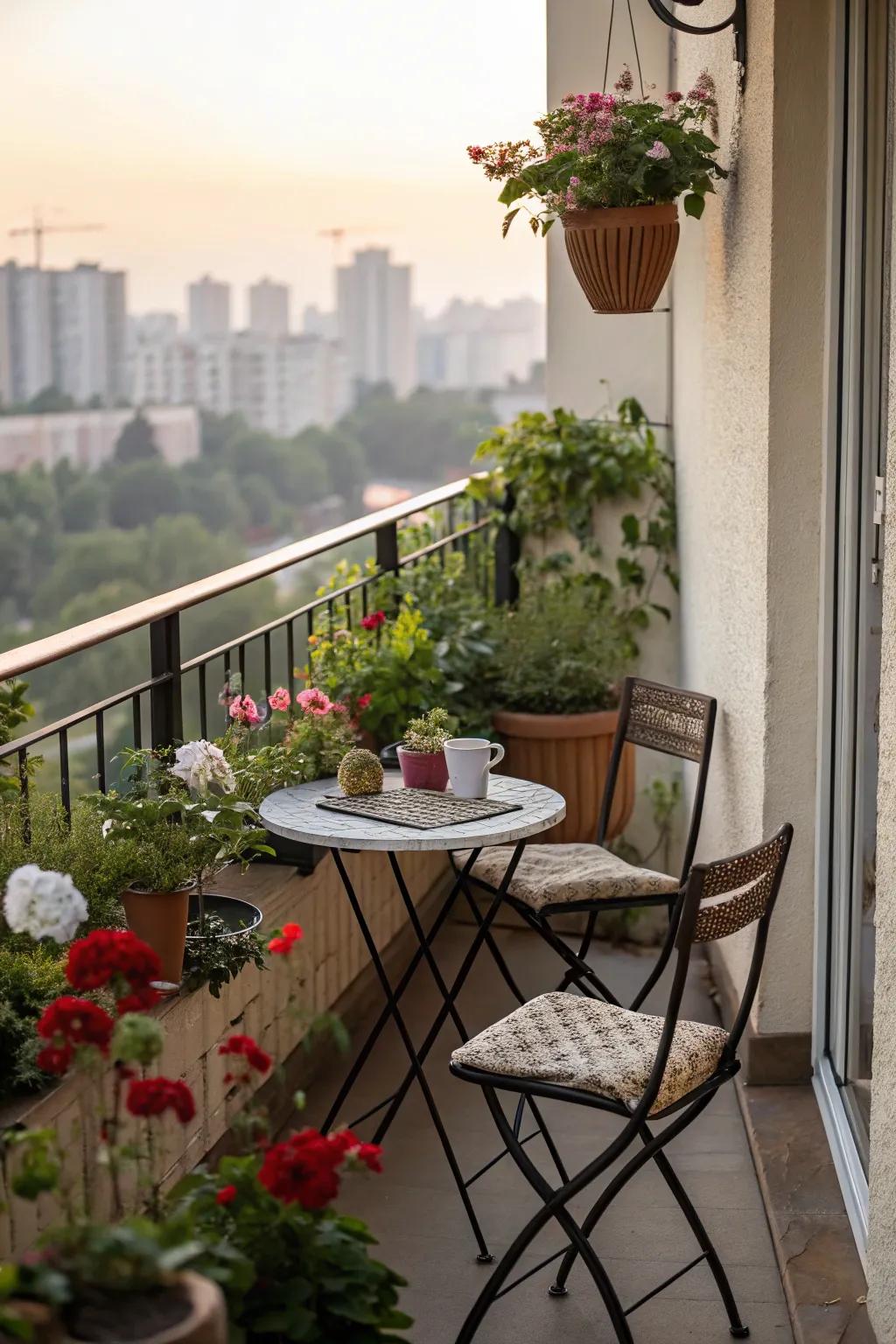 Transform a small balcony into a cozy retreat with a bistro set.