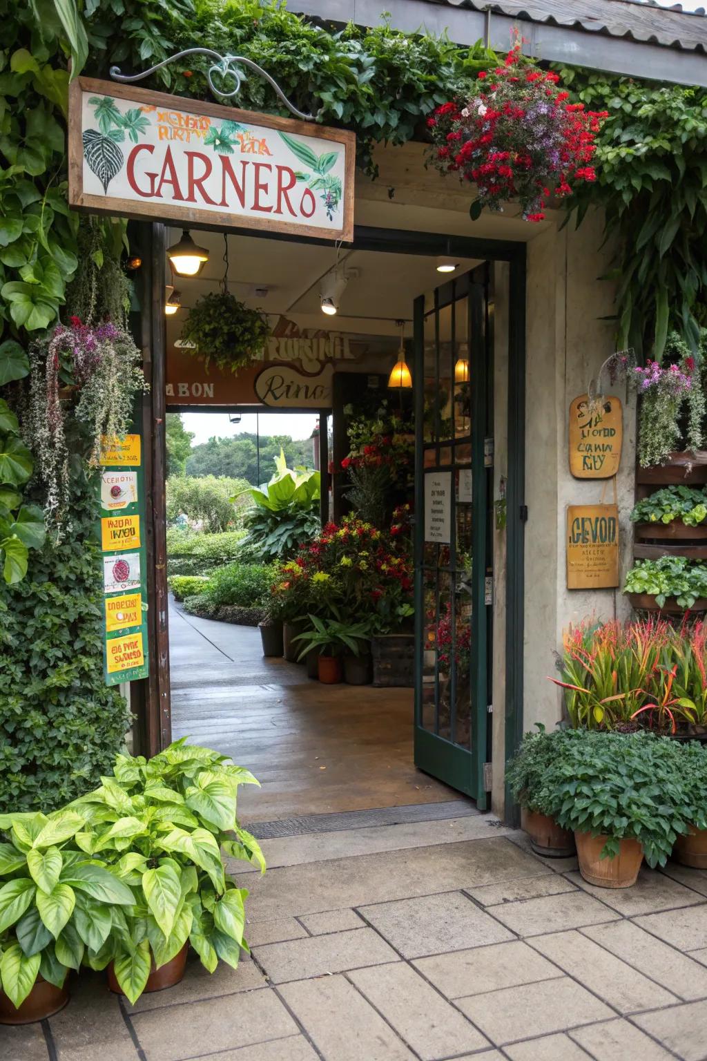 Imaginative entrance with expressive signage and greenery, ensuring a memorable impression.