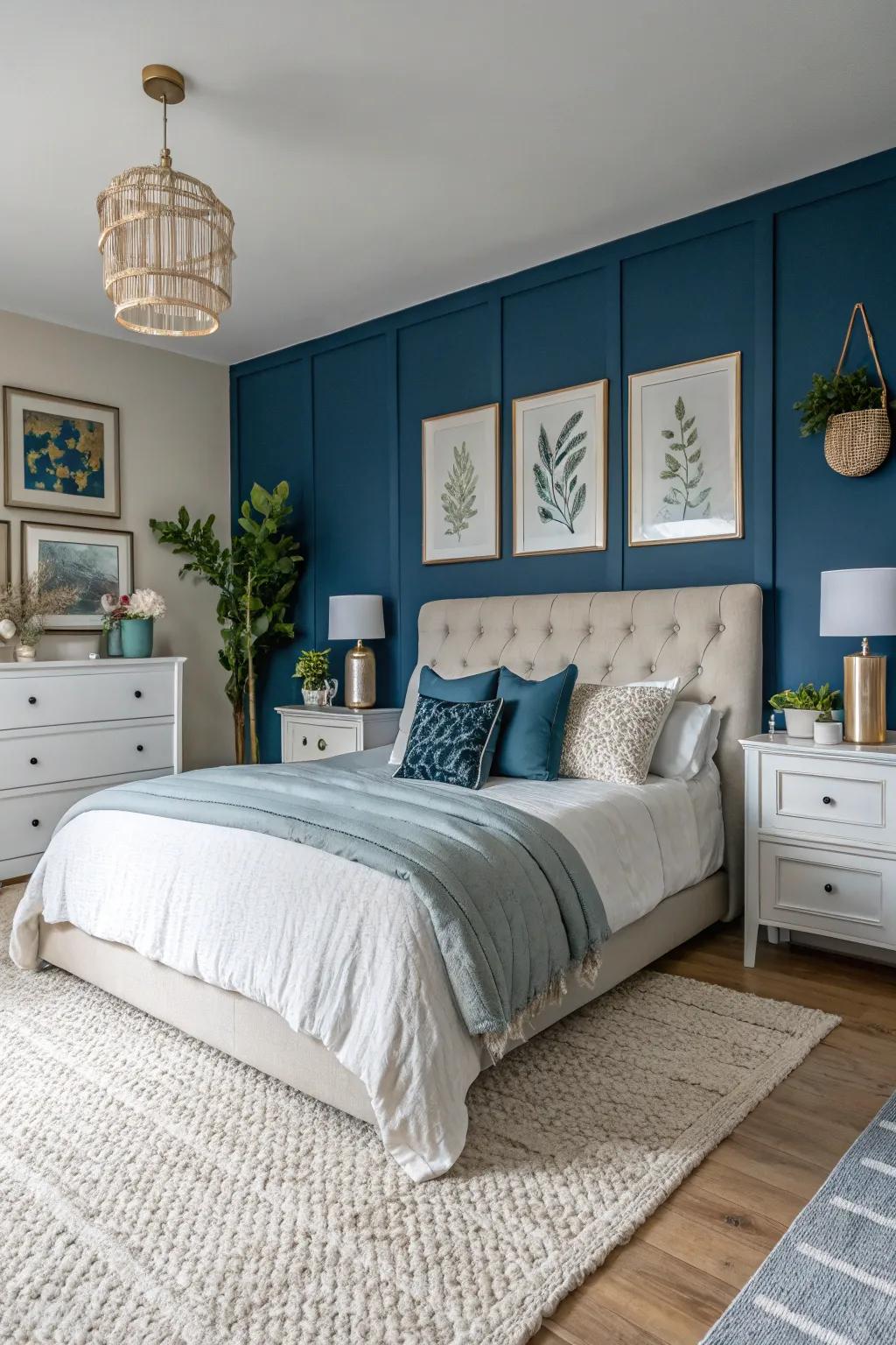 A bold accent wall adds character to the room.