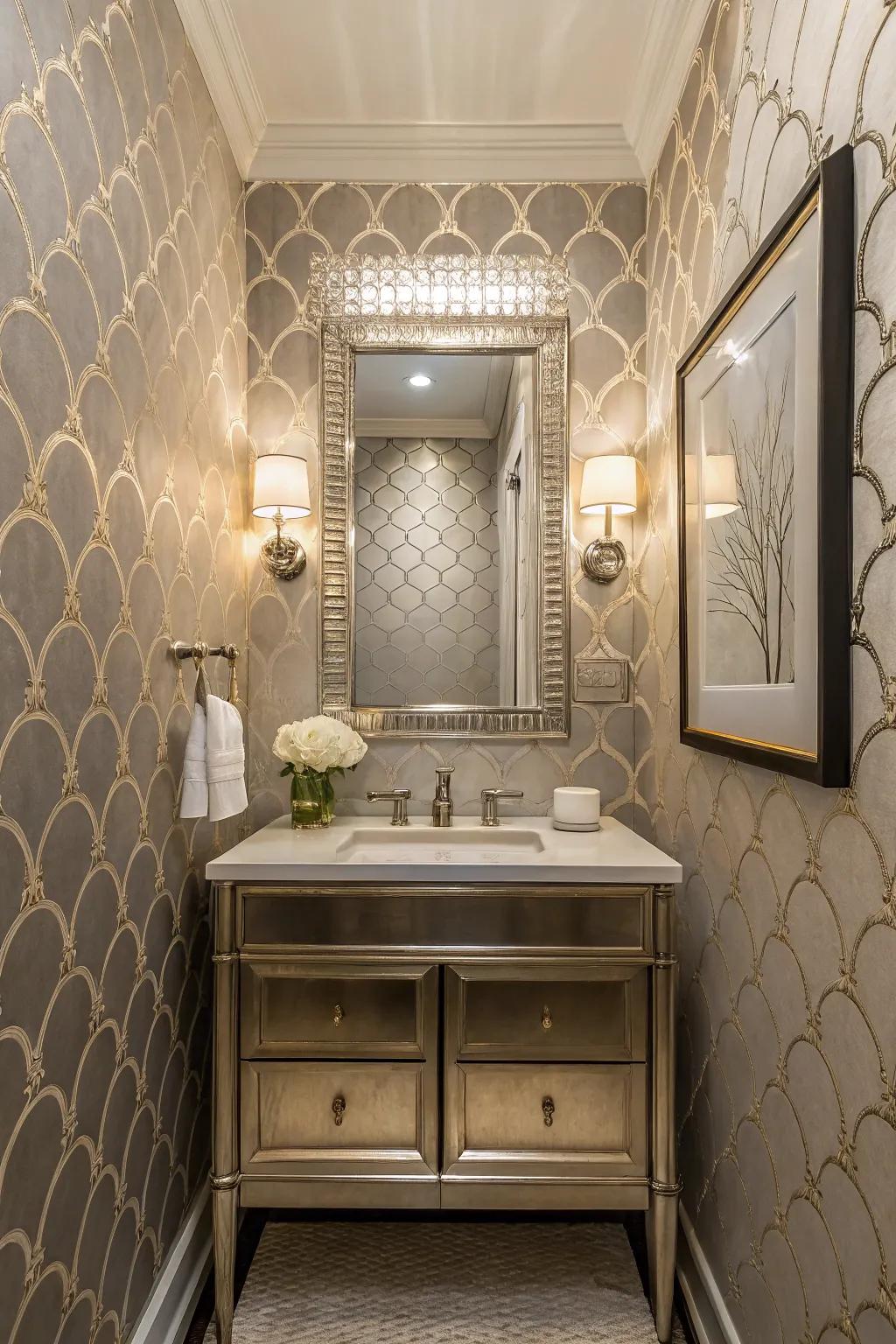Metallic accents in wallpaper introduce a hint of refinement and grandeur.