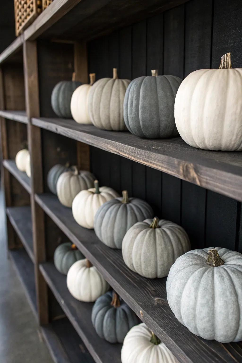 Monochrome pumpkins create a sophisticated and modern aesthetic.