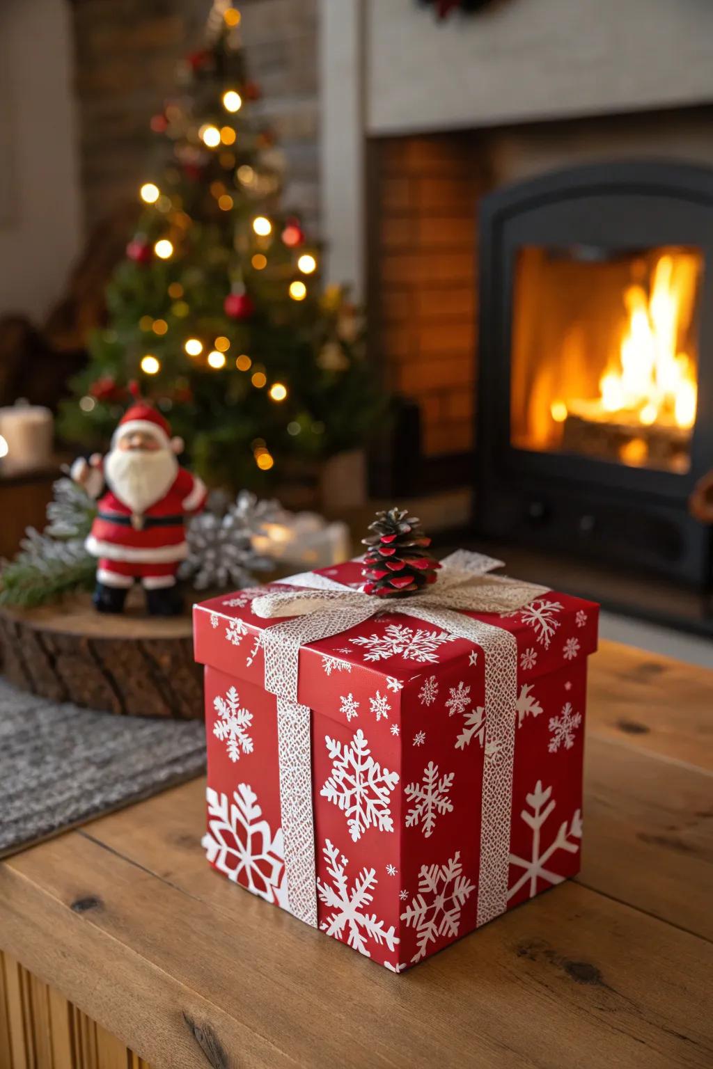 A snowflake Santa box adds a touch of winter wonder.