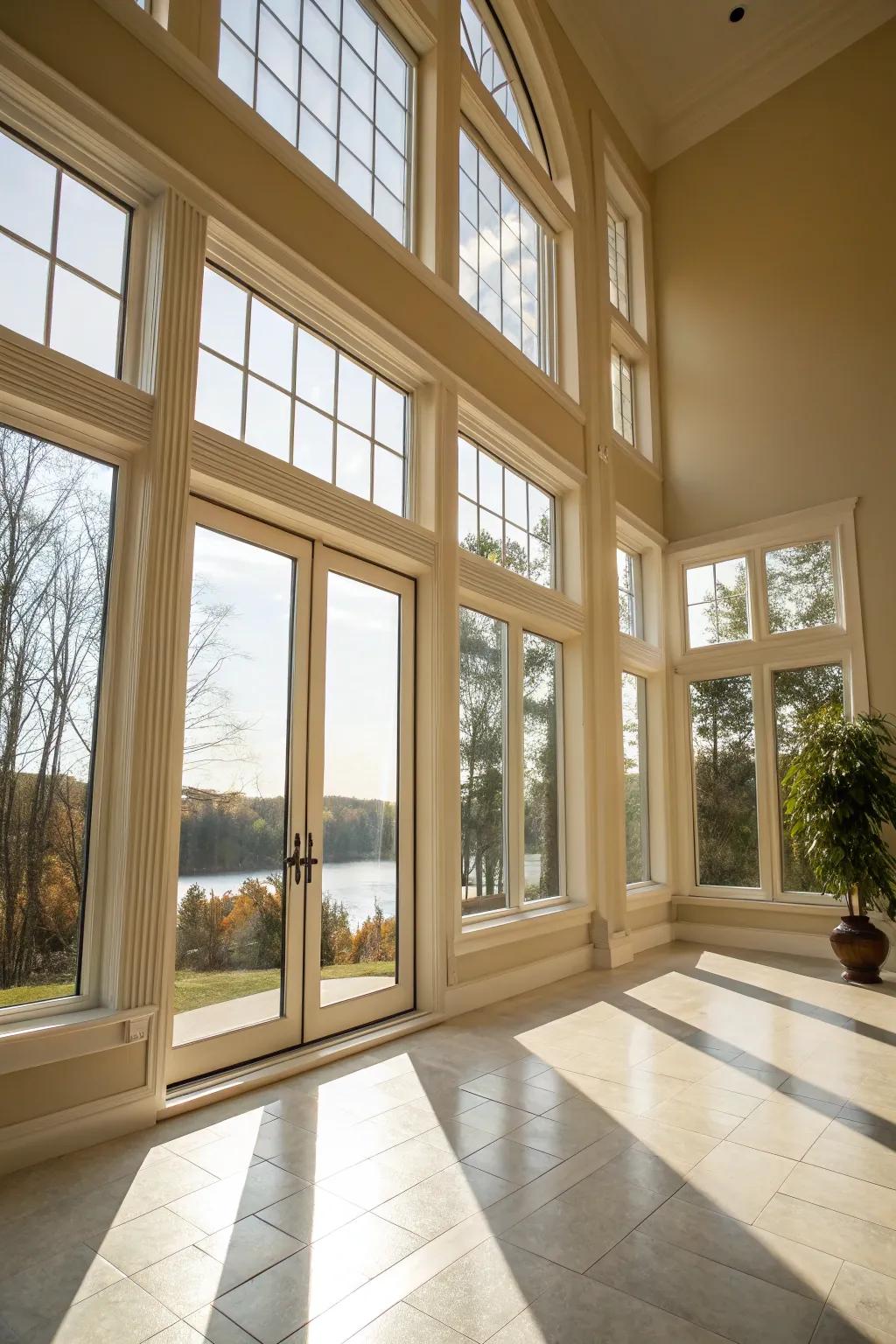 Unadorned windows exhibiting innate beauty and illumination.