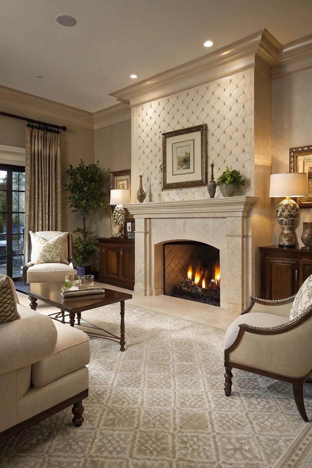 Neutral cladding offers an ageless sophistication within this elegant living space.