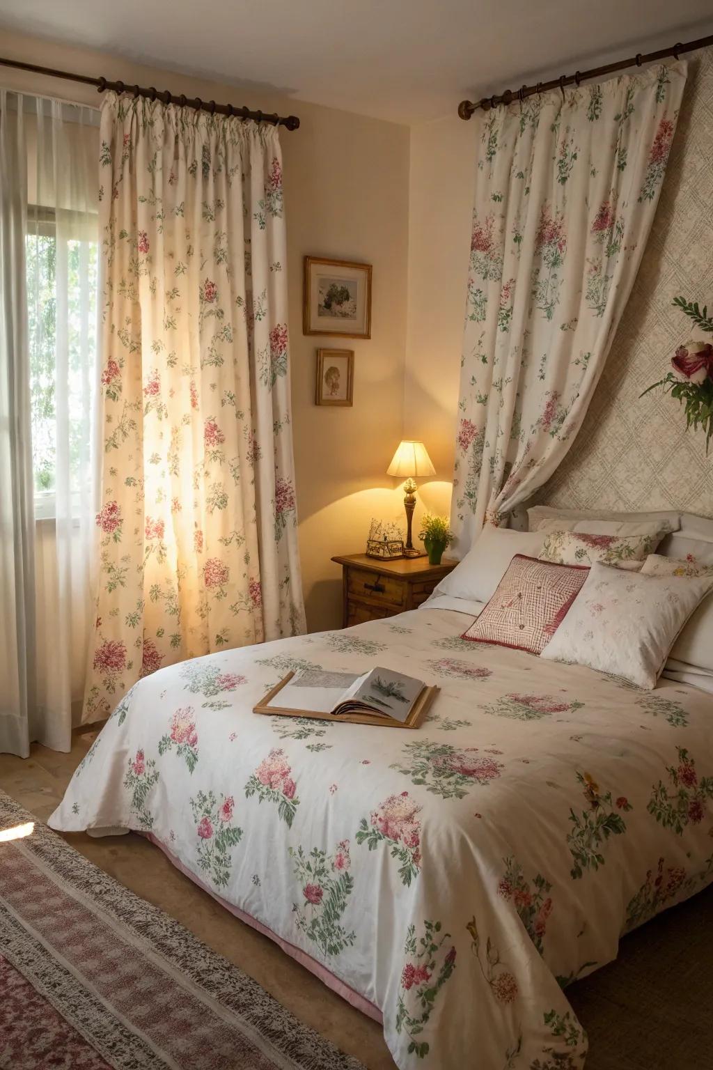 Patterned fabrics contribute warmth and individuality to your bedroom.