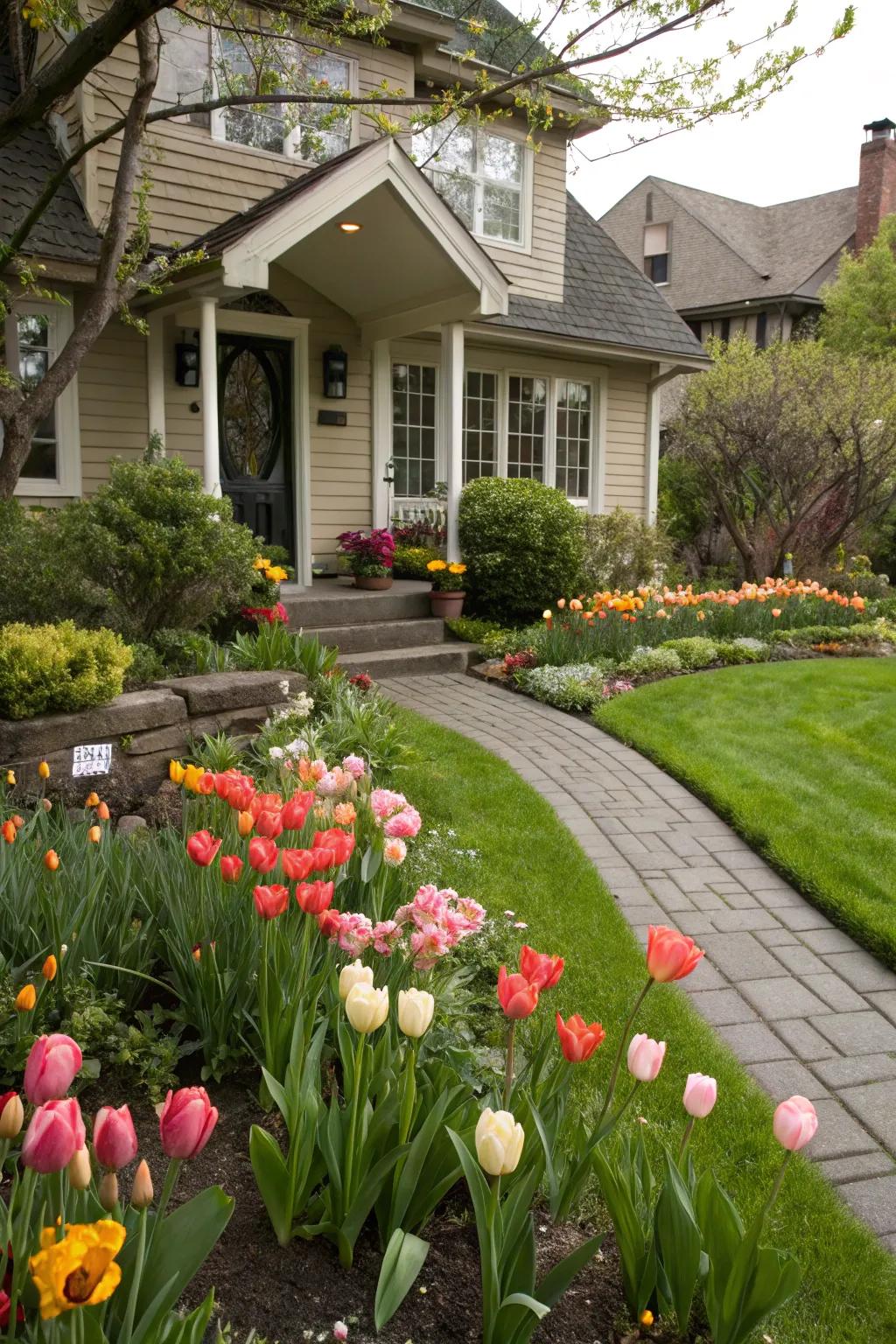 Welcoming blooms: Tulips boosting curb appeal.