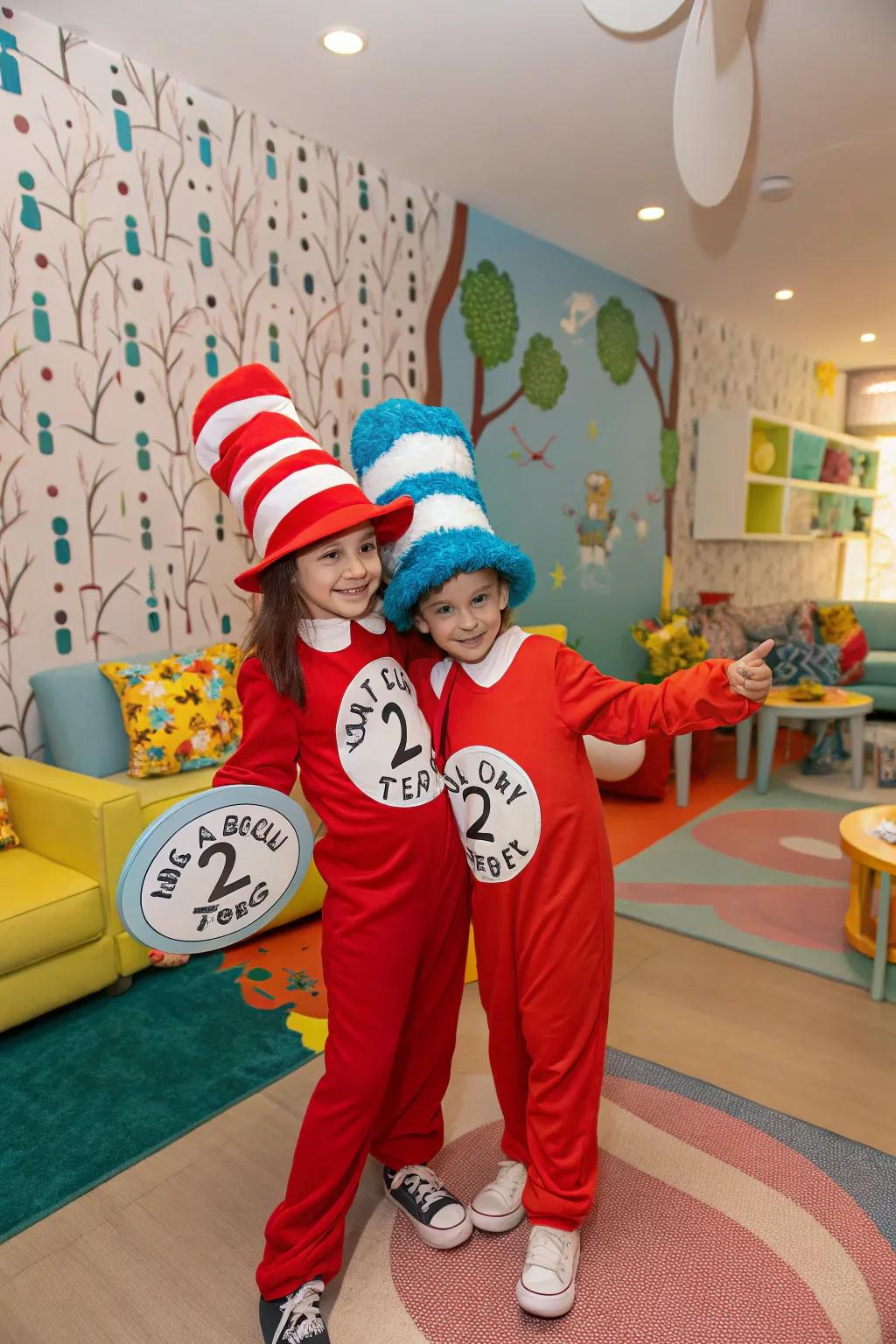 Double trouble: twins as Thing 1 and Thing 2.