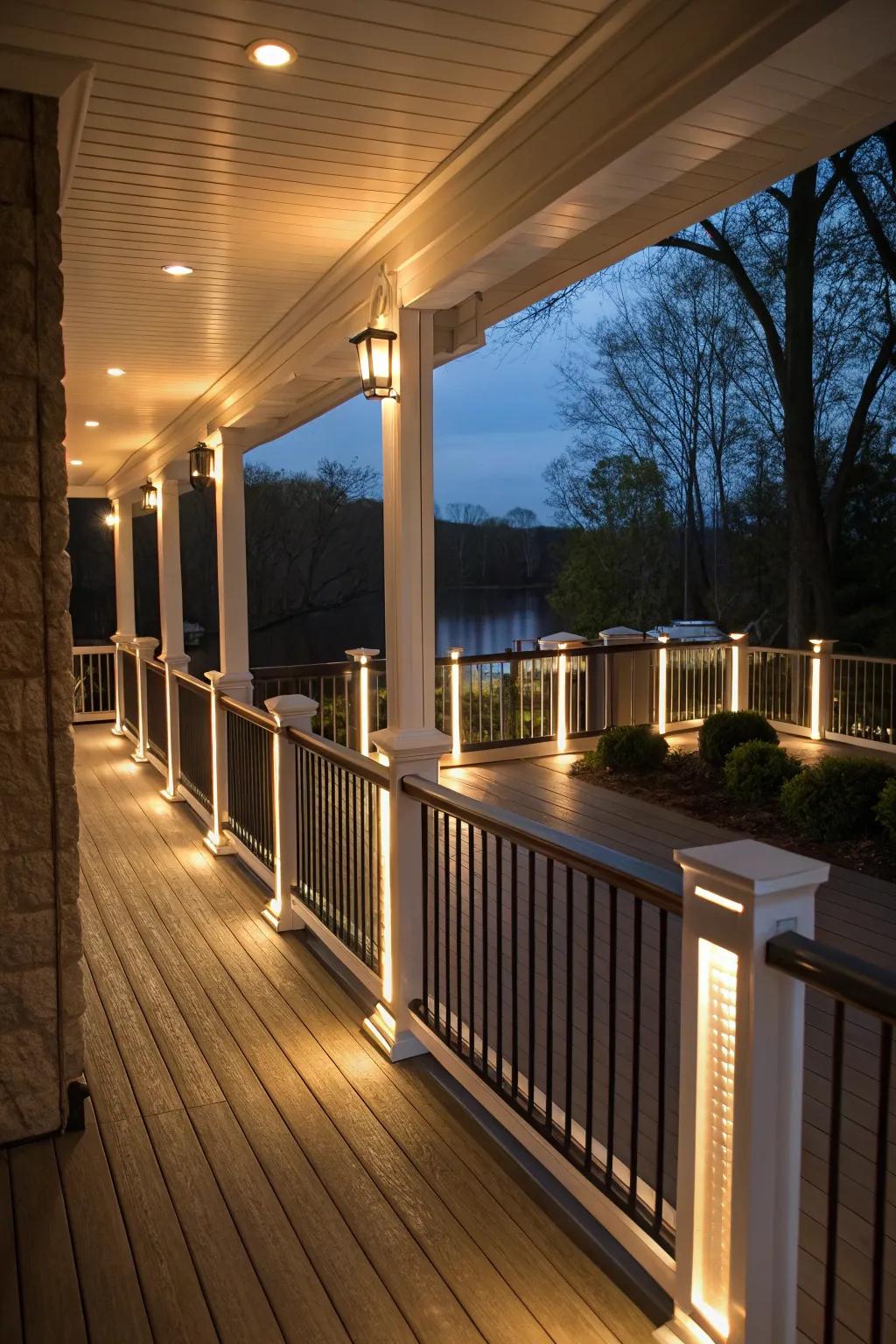 Deck perimeter illumination offers both elegance and assurance.