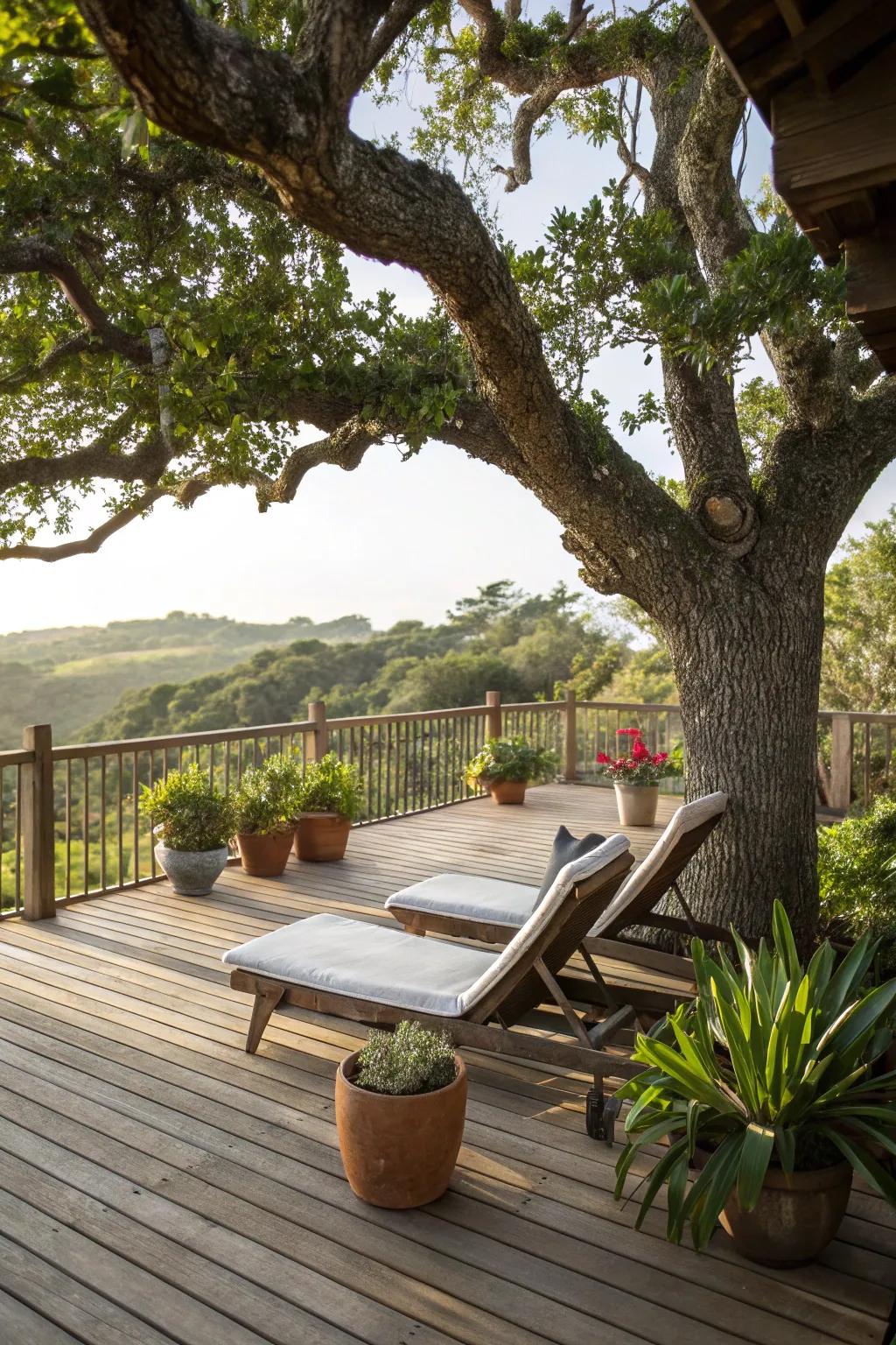 A deck around the tree elevates your outdoor experience.