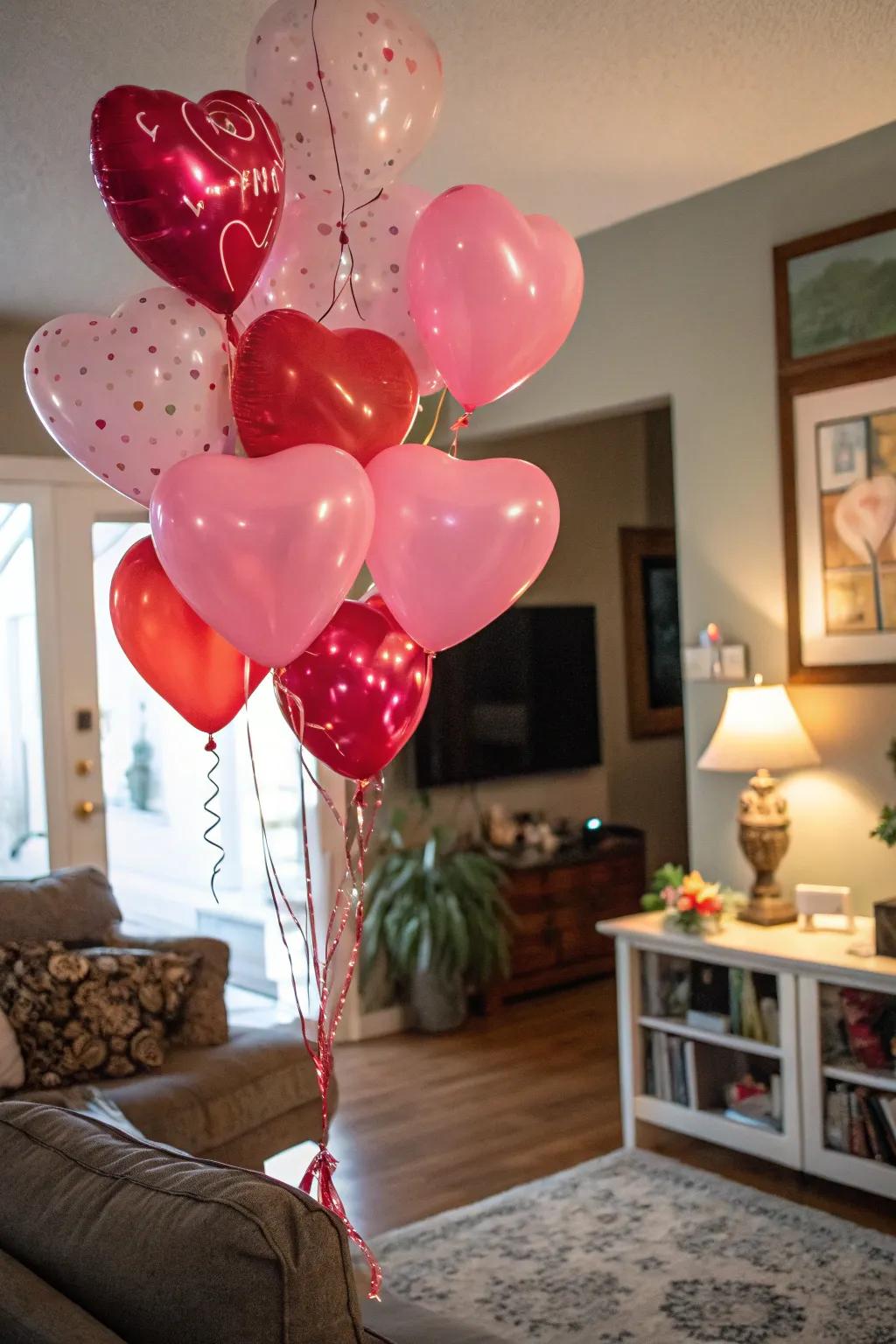 Add a playful touch to your Valentine's decor with heart-shaped balloons.