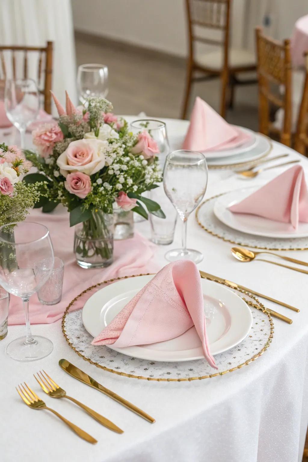 Elegant linens set the stage for a romantic dinner.