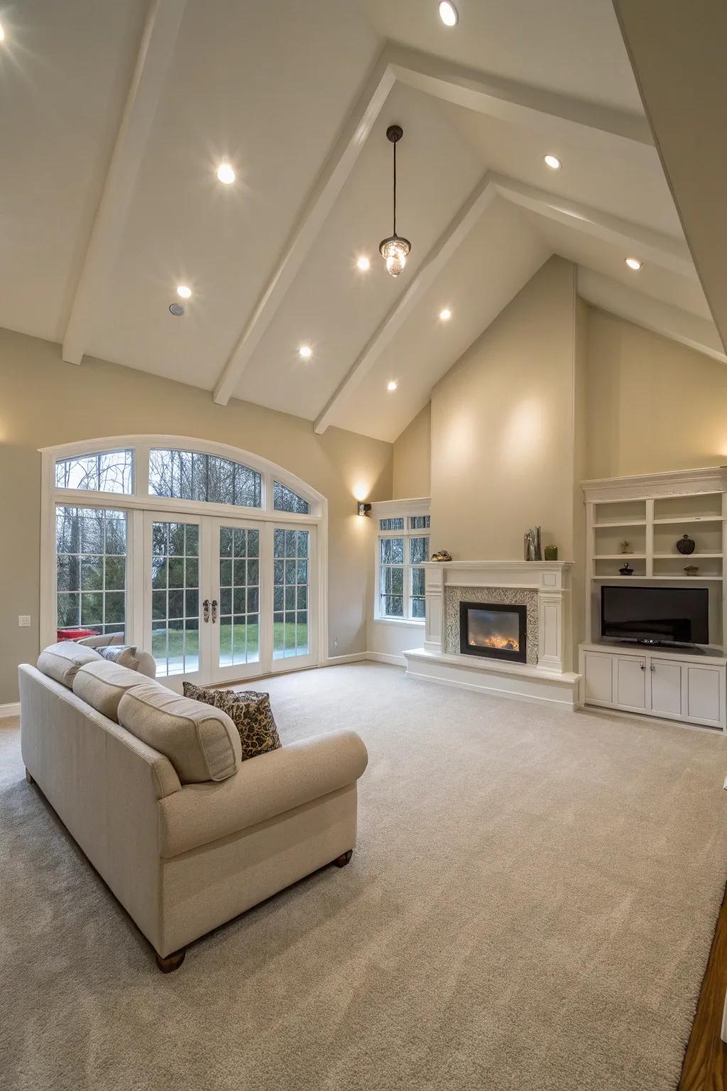 Recessed lighting offers a sleek, unobtrusive solution for vaulted ceilings.