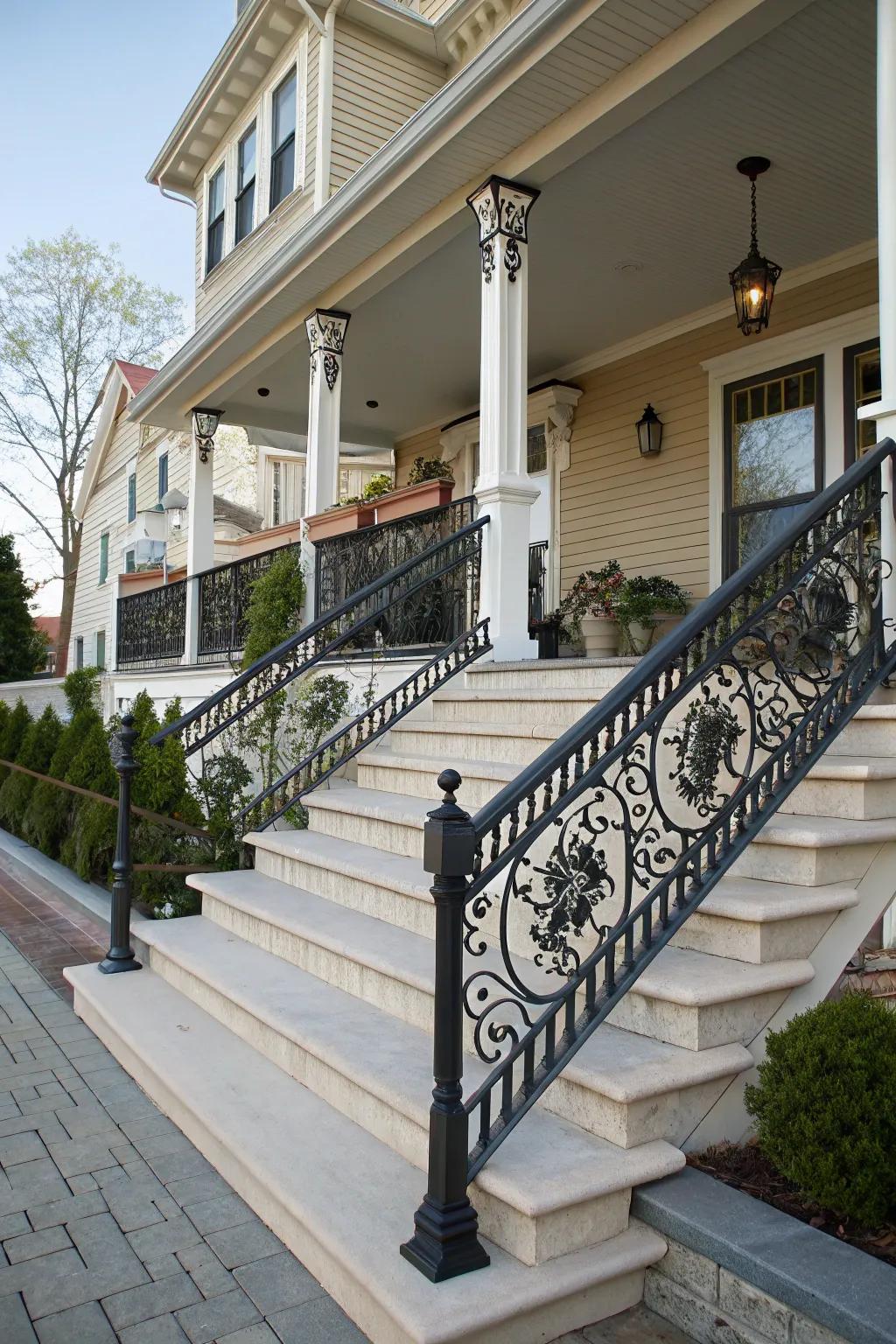 Decorative railings add elegance and safety.