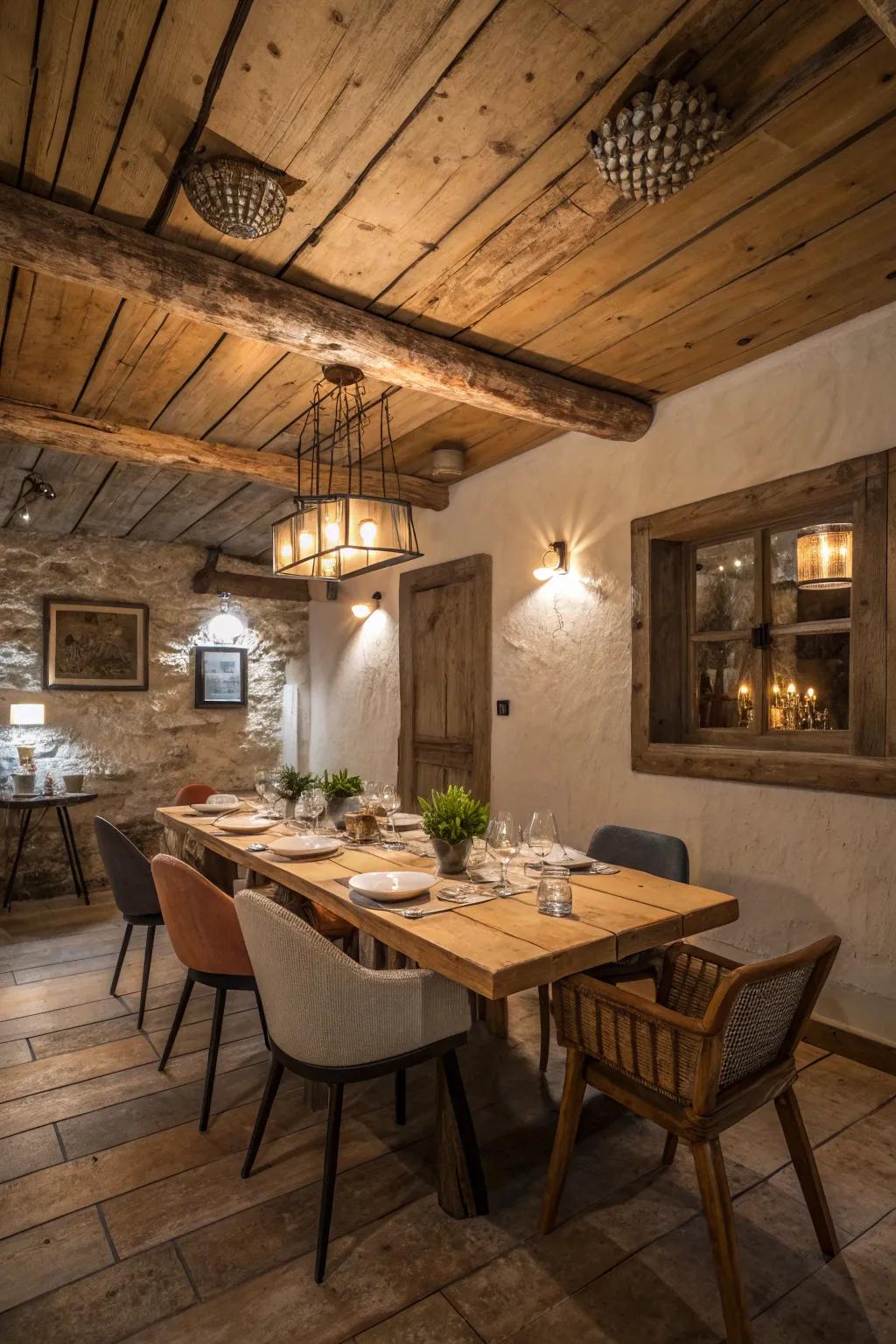 Reclaimed wood ceilings tell a story.