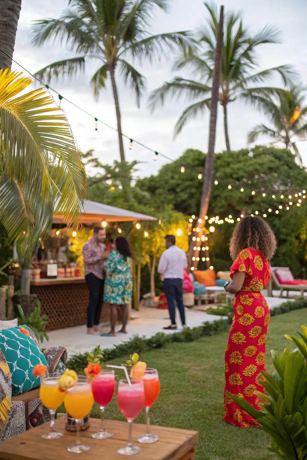 Transport guests to a tropical paradise with vibrant decor.