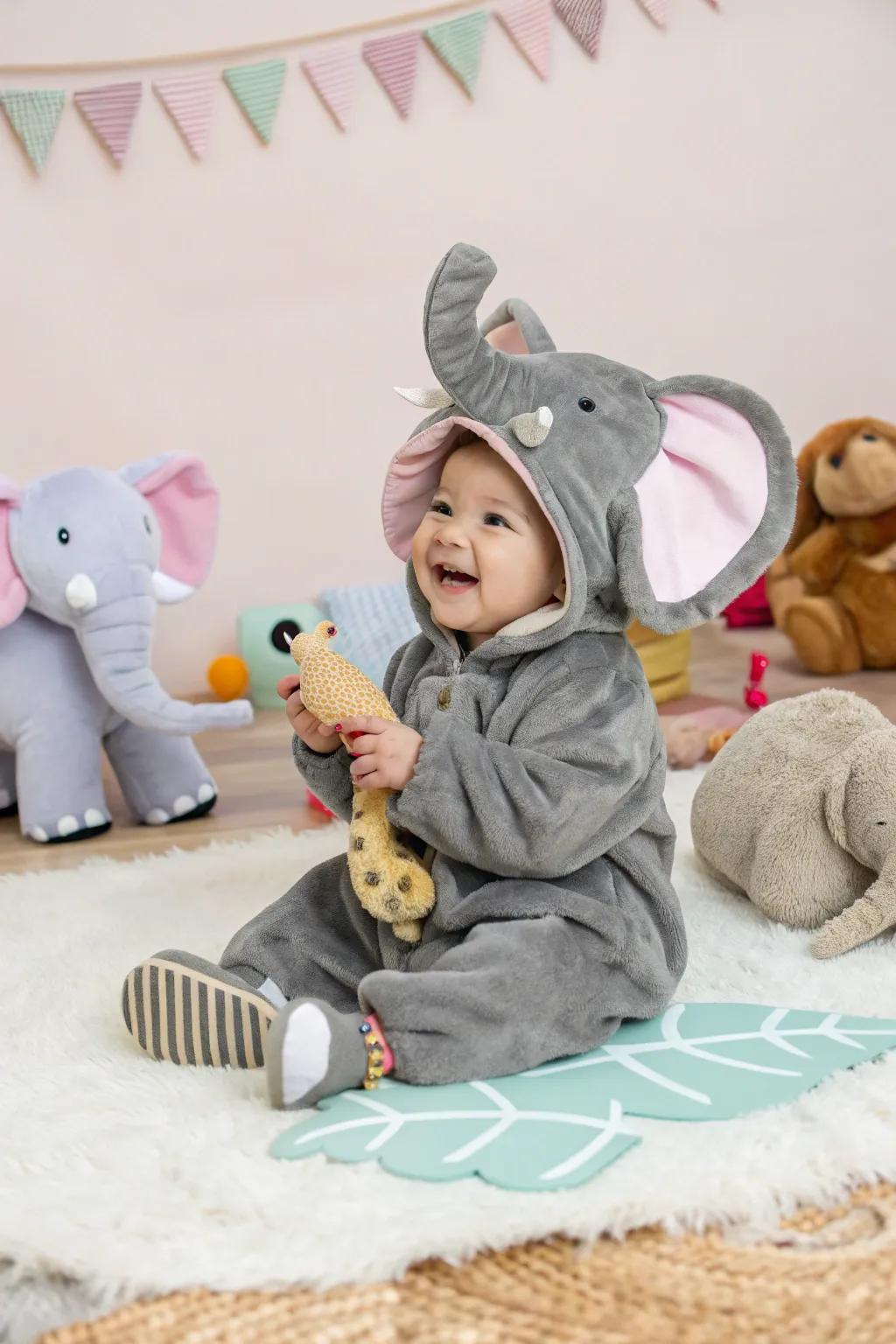 This little elephant is ready for a night of fun and cuddles.