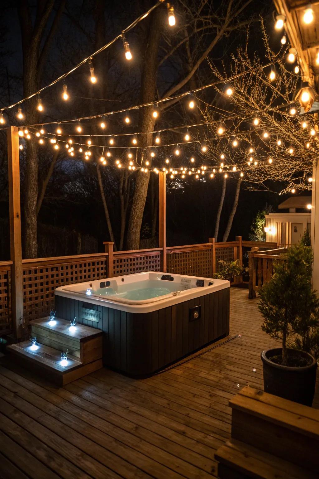 Thoughtful lighting brings a warm glow to your hot tub space.