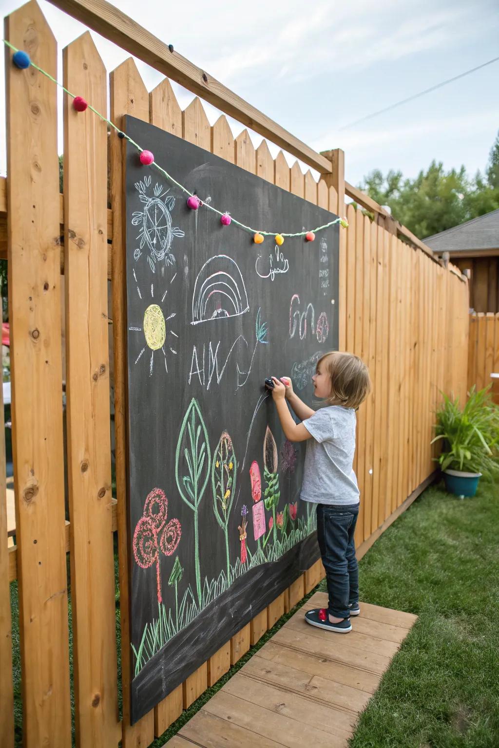 Unleash creativity with an outdoor chalkboard wall.