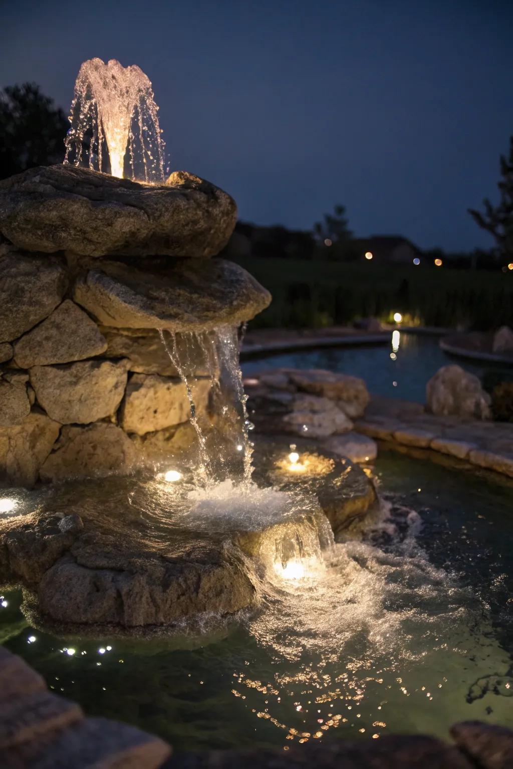 Illumination transforms this spring into an enthralling nighttime attraction.