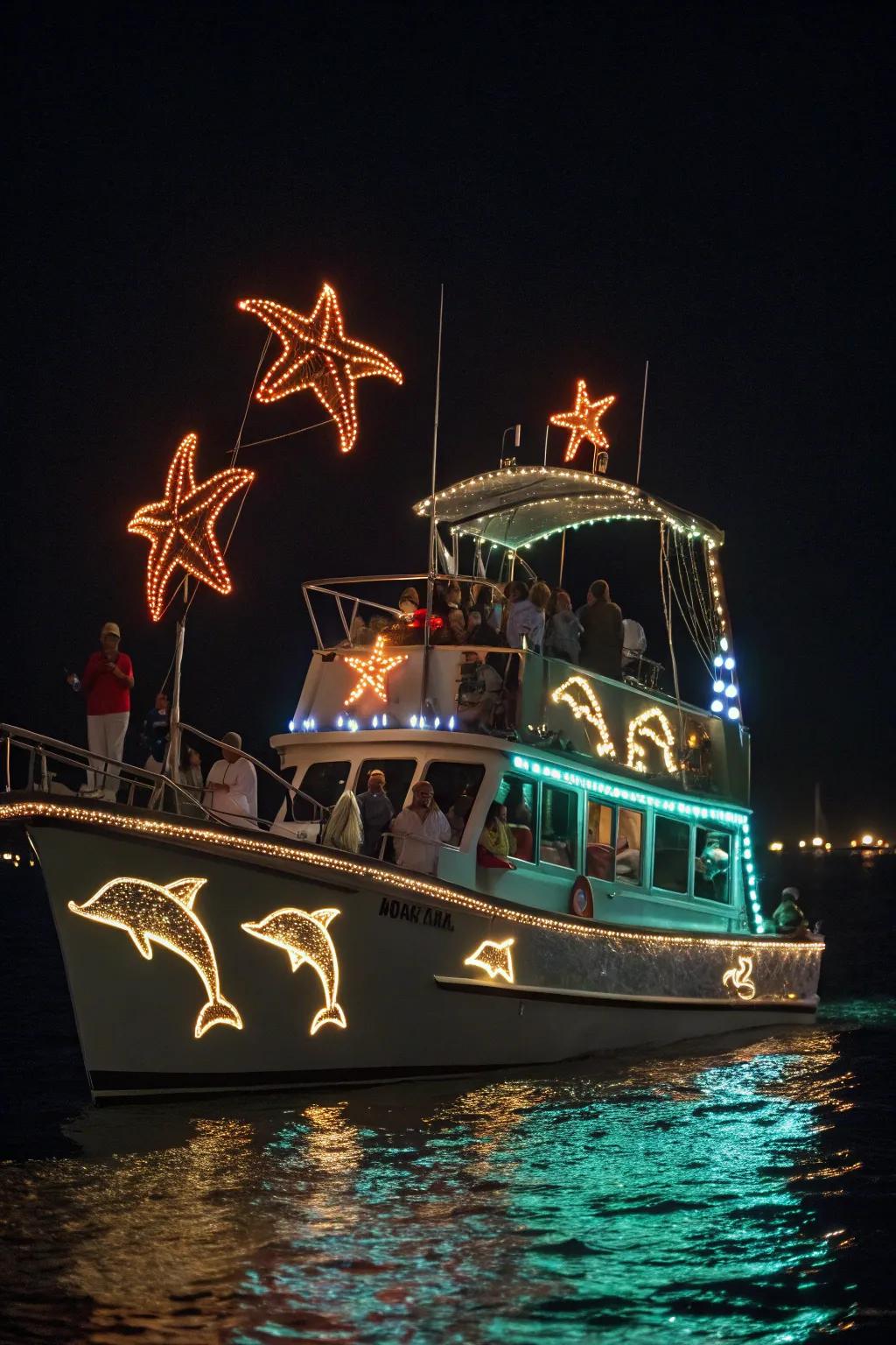 A creative fusion of ocean life and holiday lights, captivating onlookers.