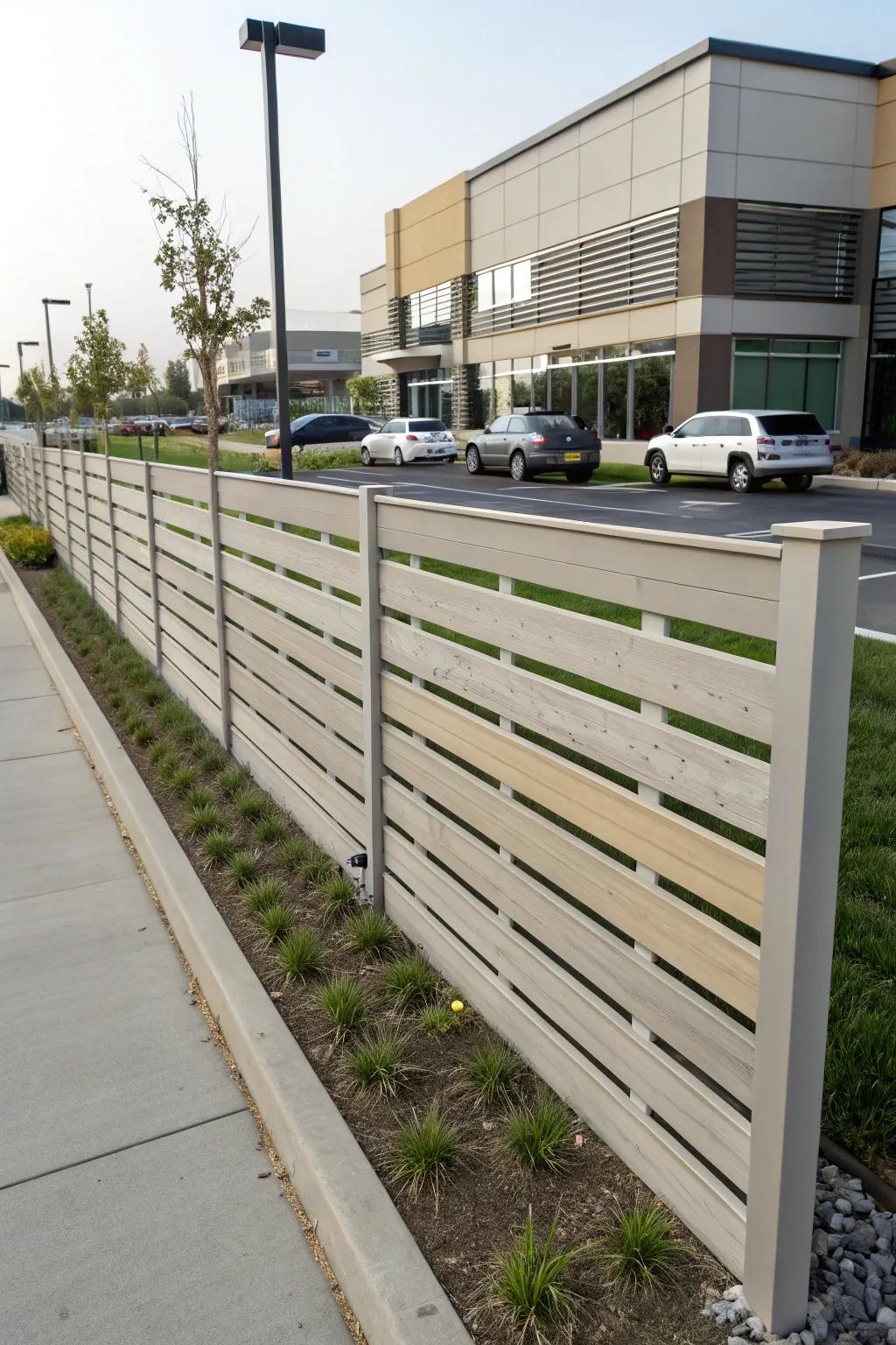 Horizontal slats establish a stylish and secluded setting.