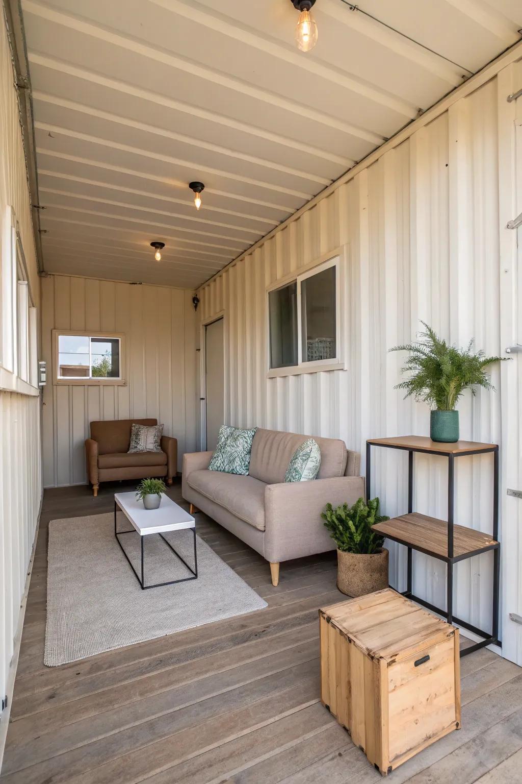 A container home showcasing a minimalistic and elegant interior.