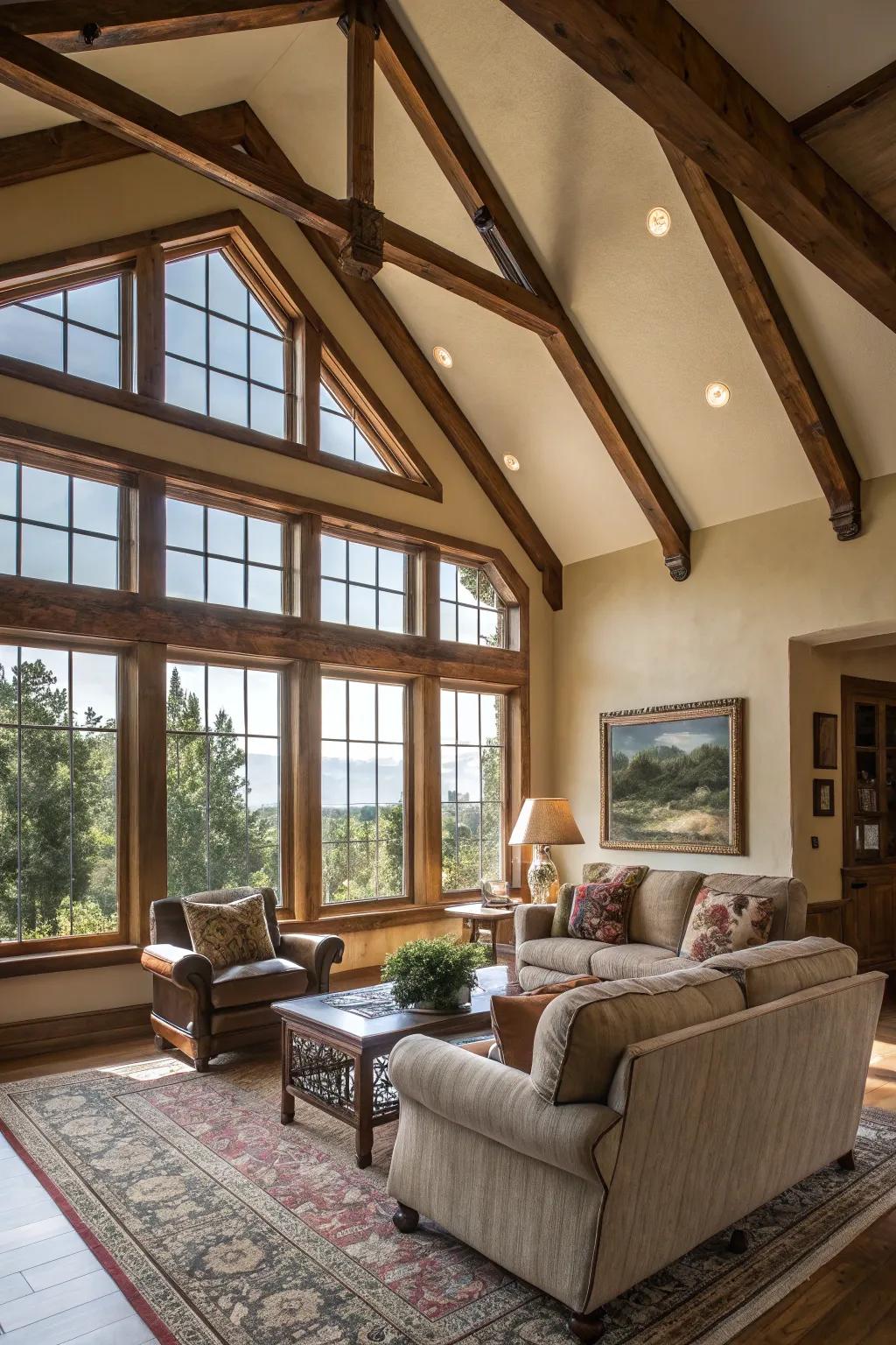 Architectural features like large windows bring natural light and charm to this space.