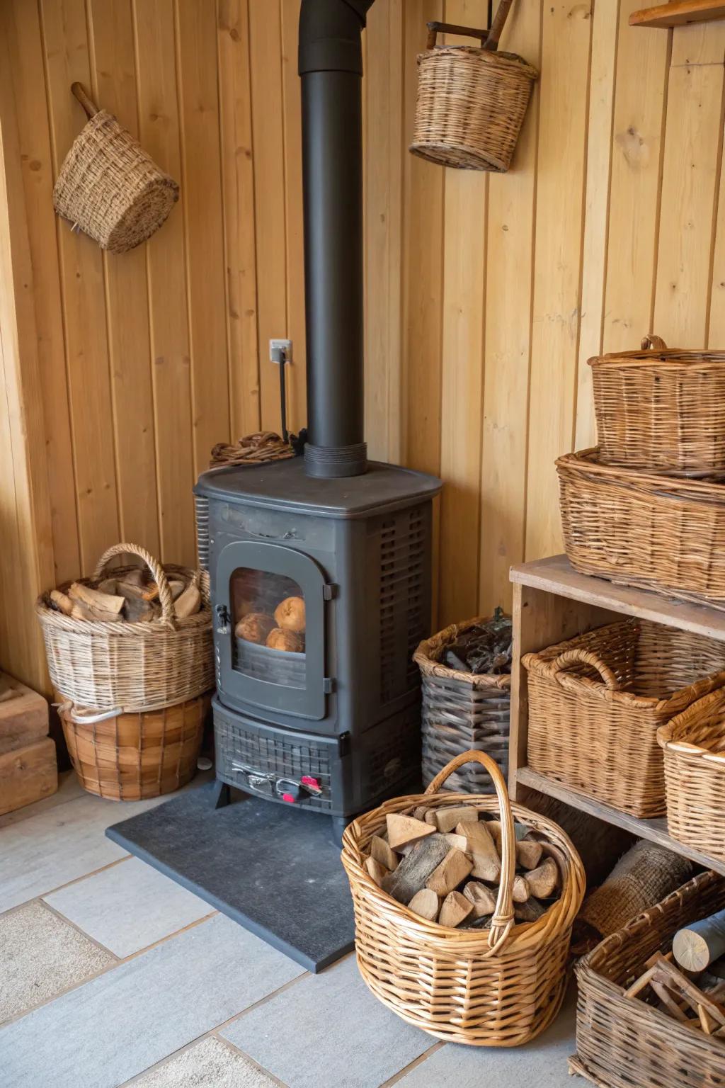 Functional storage keeps your stove area tidy and chic.