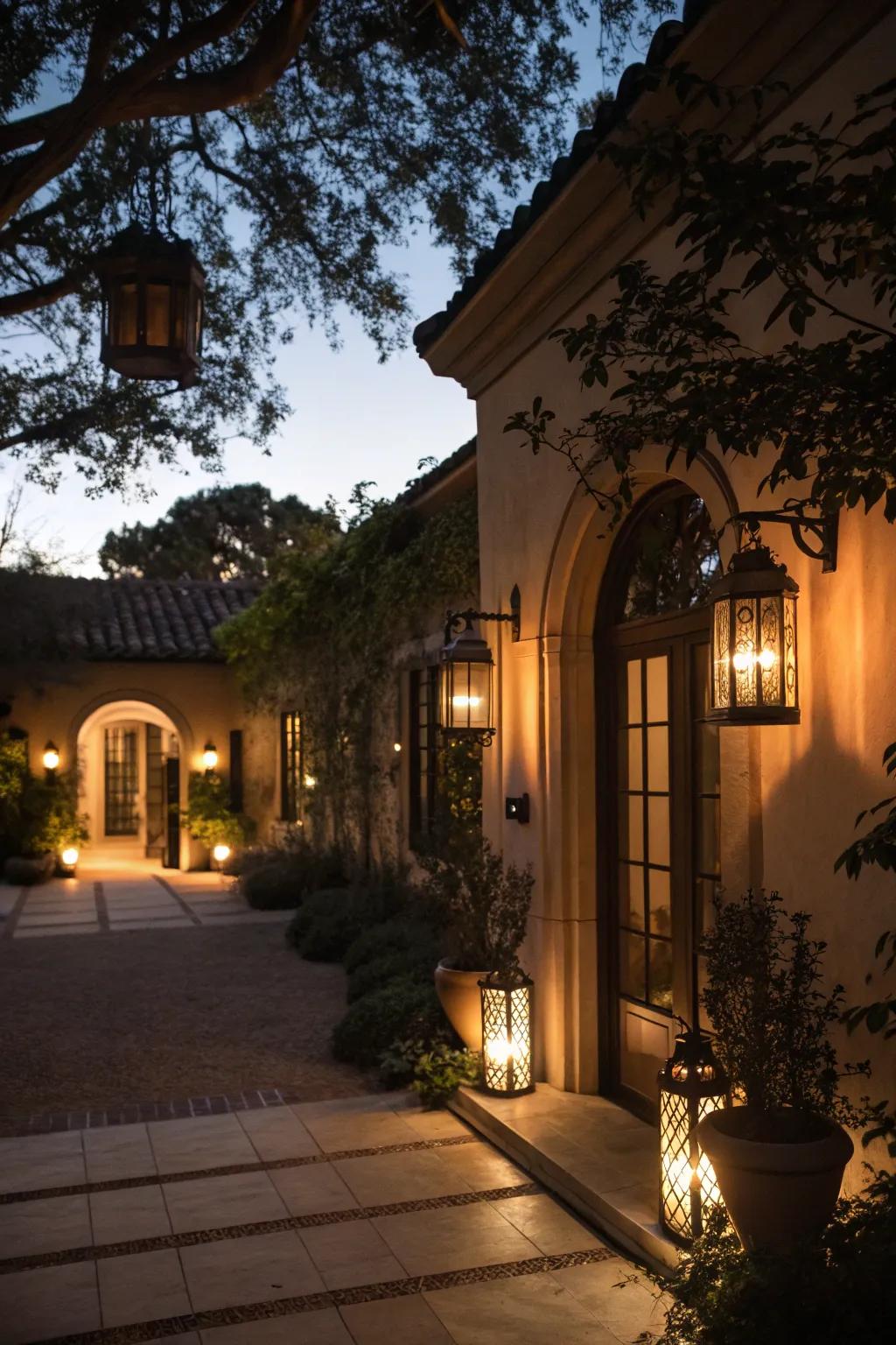 Evening charm with warm, inviting lighting.