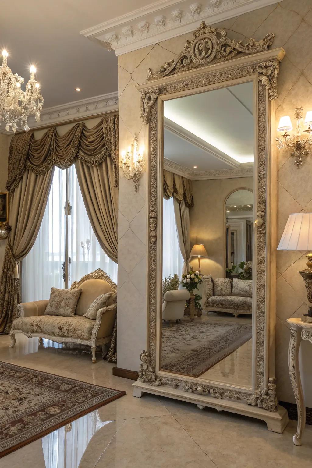 Antique mirrors add light and depth to living spaces.