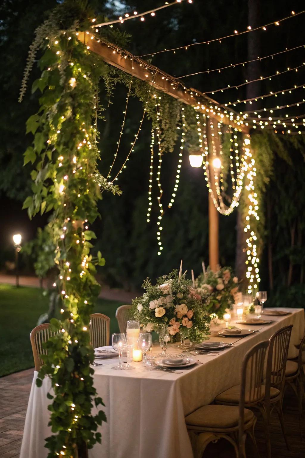 Fairy lights add a touch of magic to this setting.