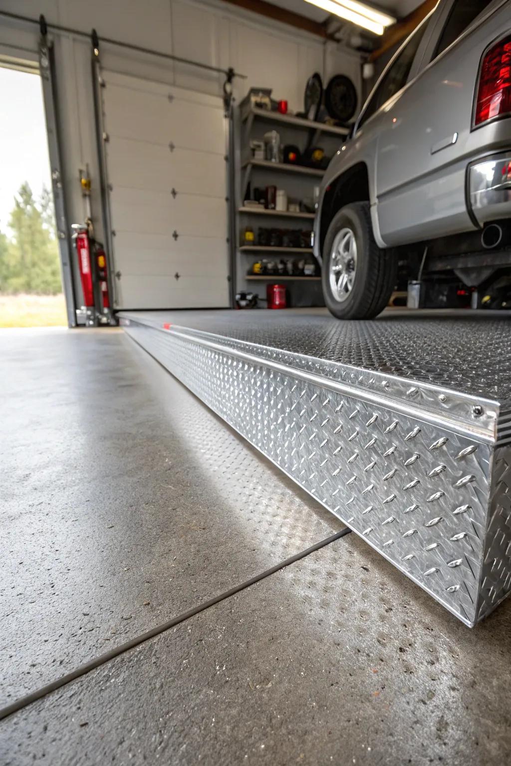 Diamond plate aluminum baseboards offer an industrial chic aesthetic with strong protection.