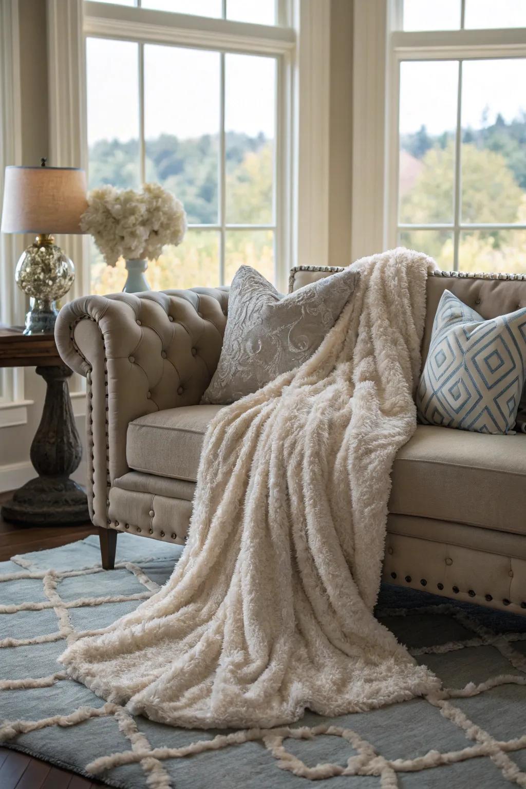 A cozy blanket that invites relaxation and comfort.