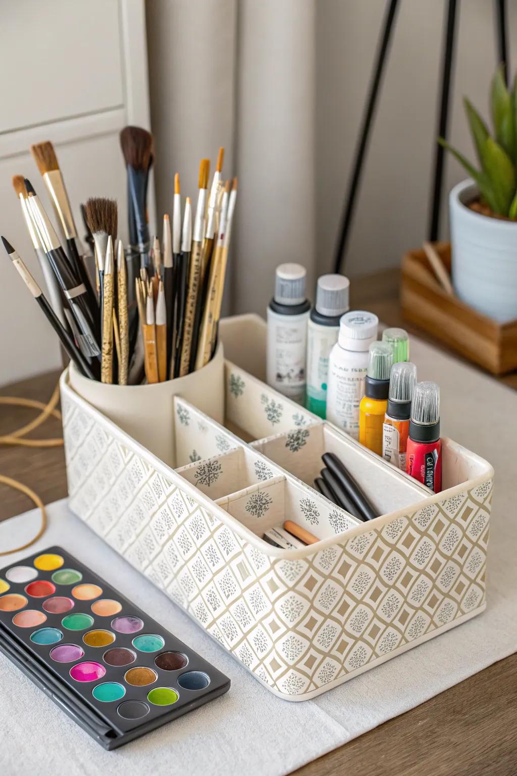 An elegant organizer to keep art supplies accessible and orderly.