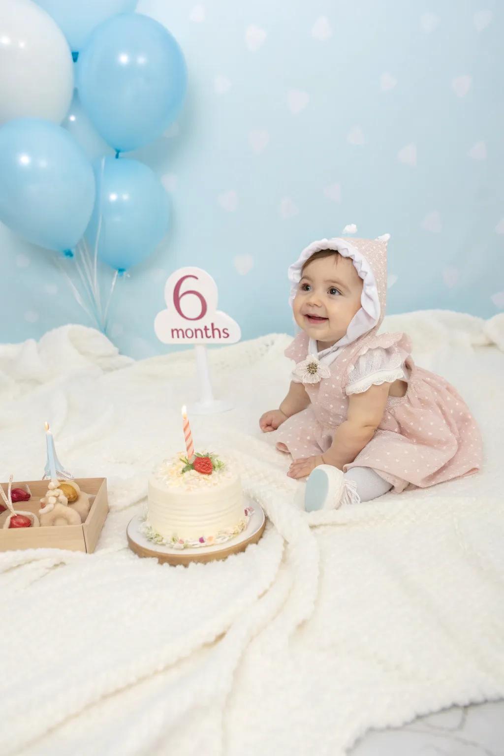 An adorable milestone photoshoot capturing the half birthday celebration.