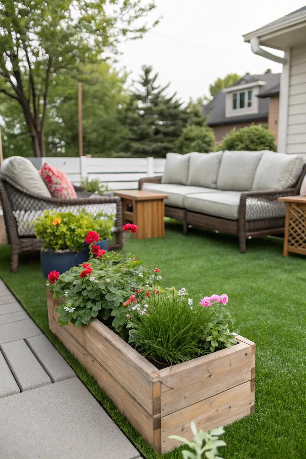 Artificial turf brings a green, tranquil vibe to your patio.