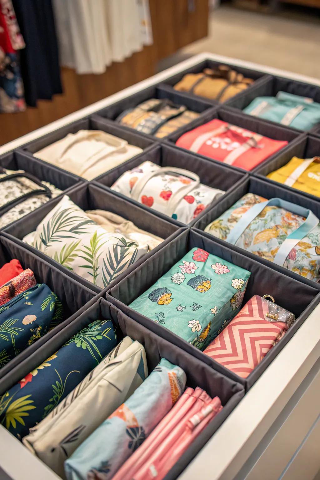 Compressing carry-all bags keeps them organized and economical with space.