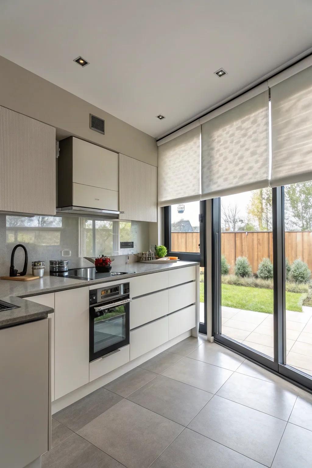 Roller shades offer a sleek and functional solution for modern kitchens.