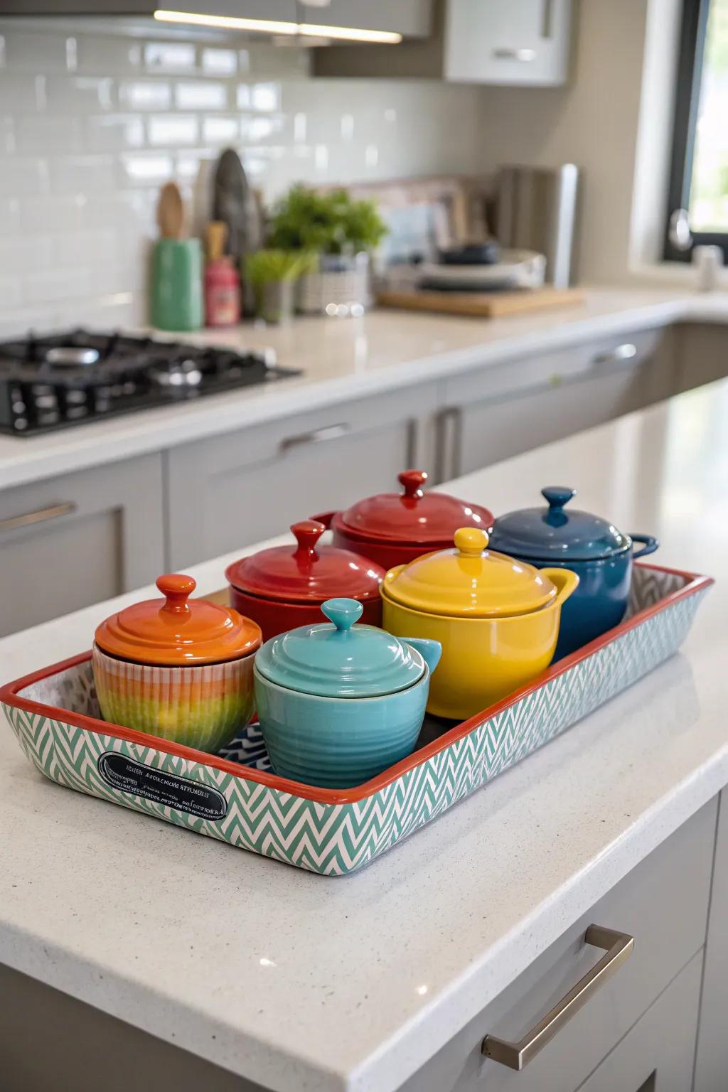 Ceramic elements contribute an artistic dimension to kitchen ornamentation.