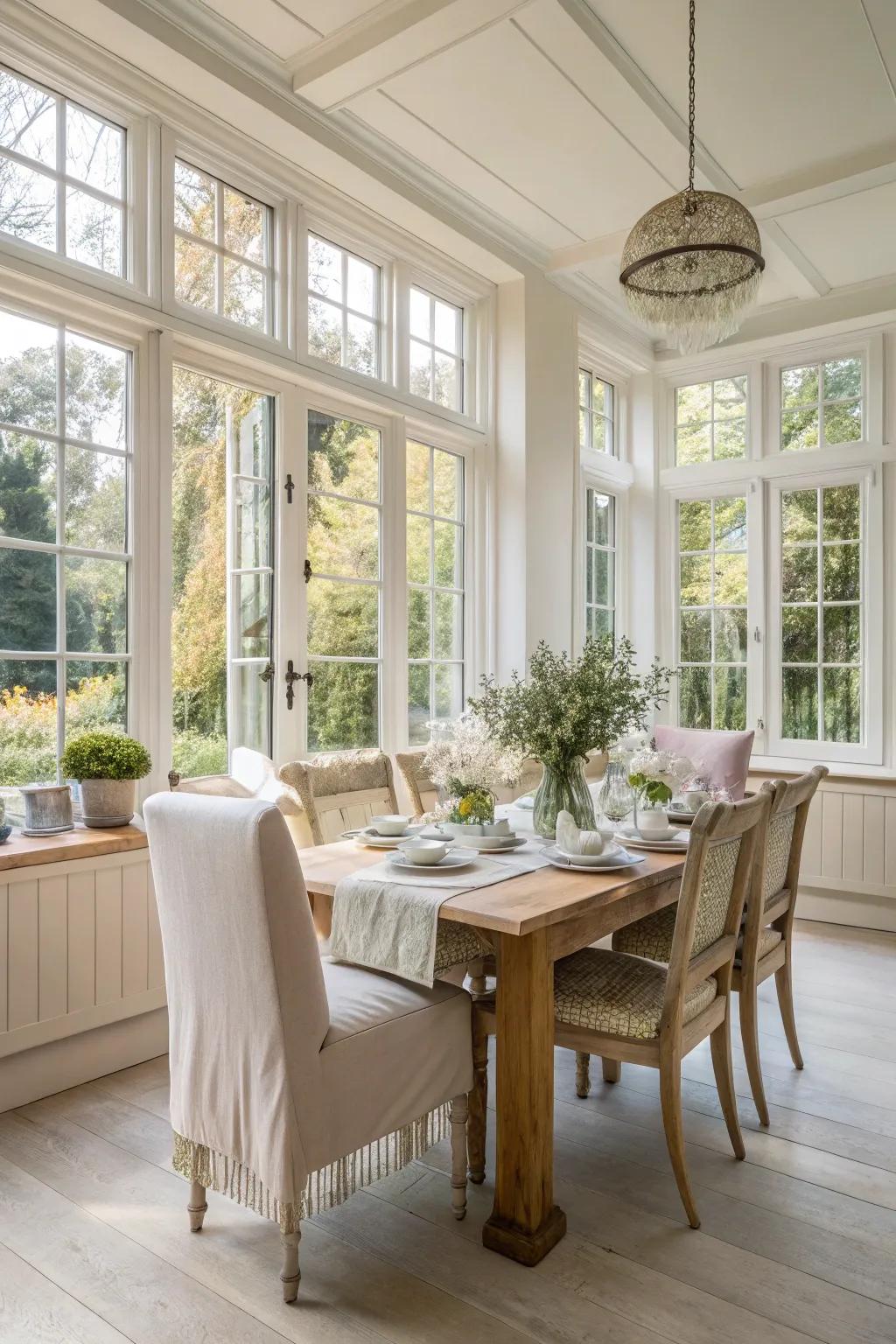 Natural light that enhances the warmth and openness of the dining area.