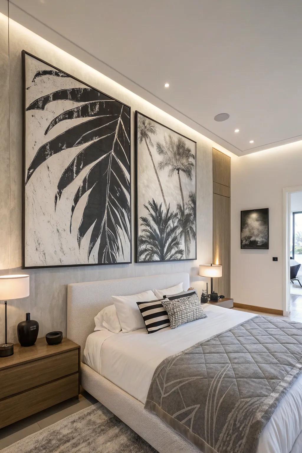 Bold wall art enhances the room's contemporary vibe.